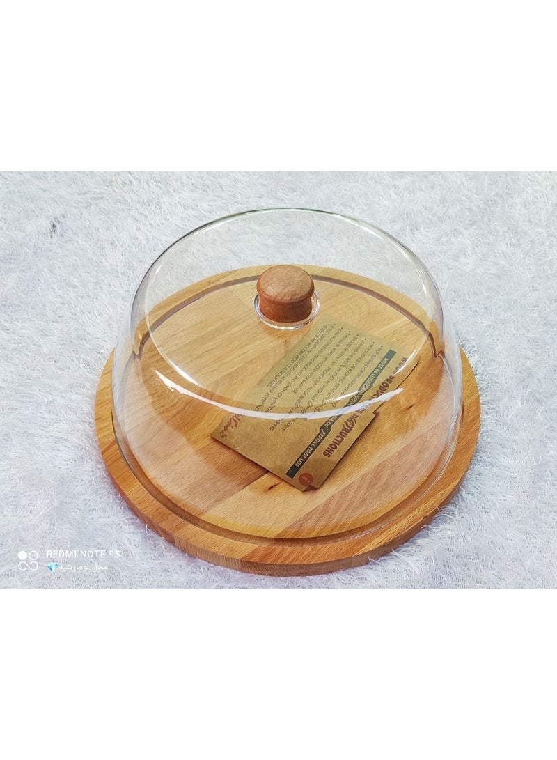 Cake stand with an acrylic lid and wooden handle, featuring a 2cm thick natural beechwood base. - Image 2